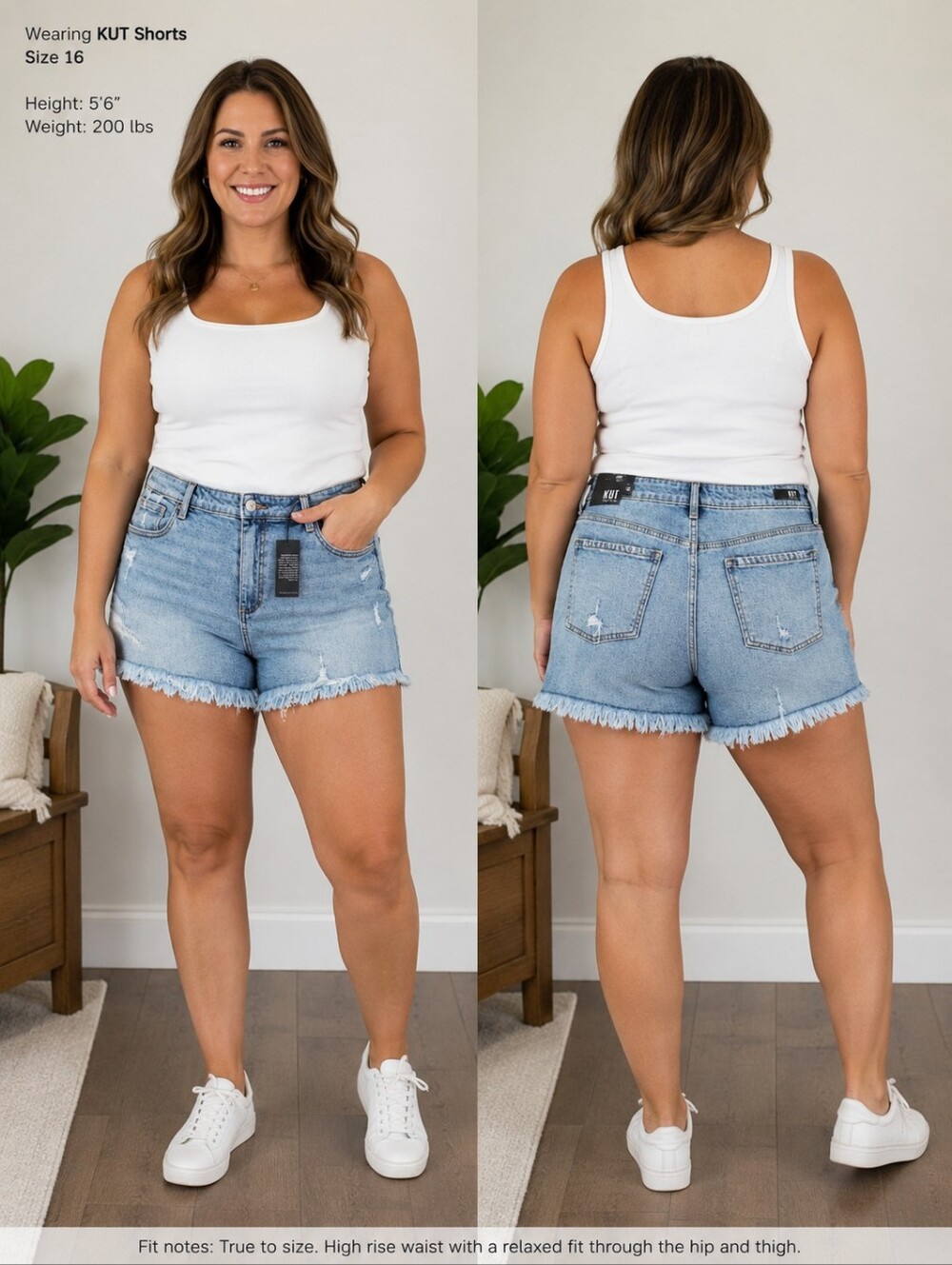 Kut from the Kloth Blue Jean Shorts with Distressed Fray Hem Size 16 NWT